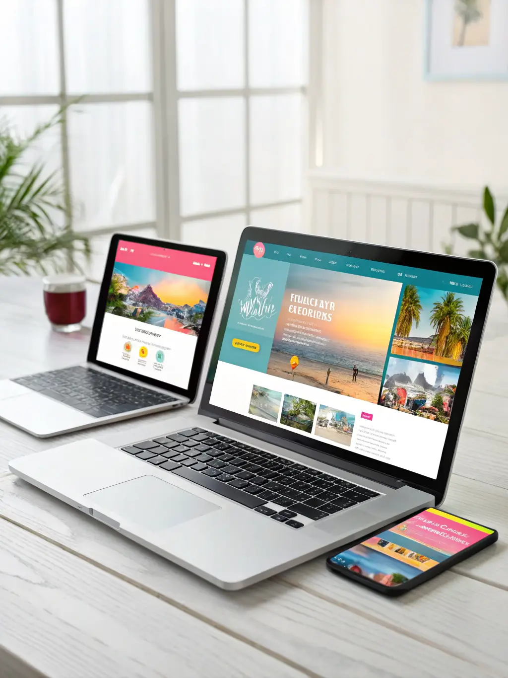 A modern, clean website design displayed on various devices, representing website development services.