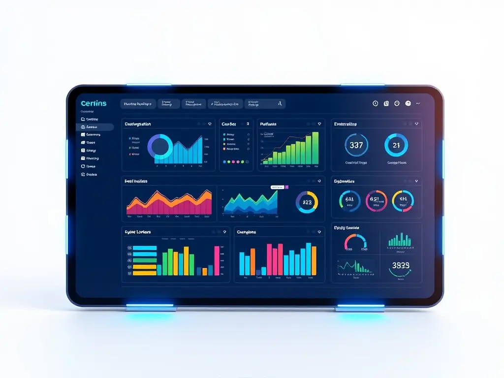 A sleek, modern interface showcasing AI-powered automation tools, with data visualizations and automated workflows.